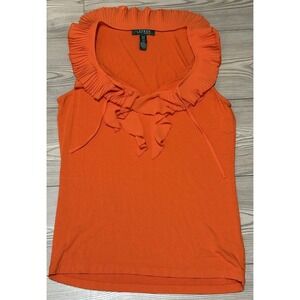 Ralph Lauren Orange Sleeveless Ruffle Top Womens Size Medium Shirt